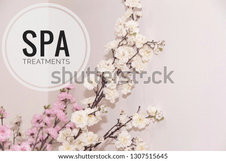 Picture with text SPA treatments. Banner advertising spa salon. Spa treatments. The rest of the soul and body.