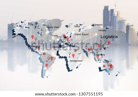 Abstract image of the world logistics, there are world map background 