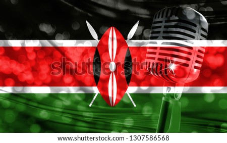 Microphone on a background of a blurry Kenya flag close-up