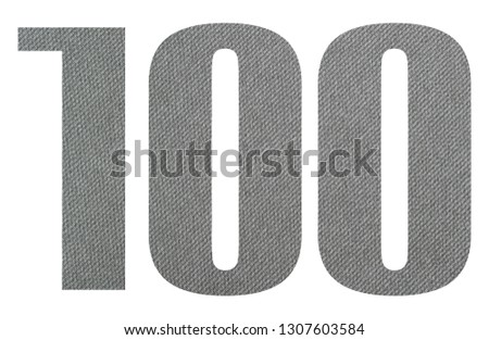 100, one hundred - with gray fabric texture on white background