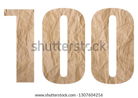 Number 100 with wrinkled paper texture