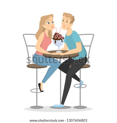 Romantic couple sitting and eating ice cream.