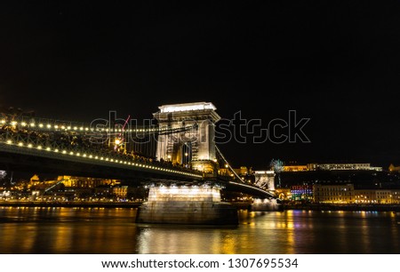The Chain Bridge (Szechenyi Lanchid) at night Budapest. Budapest, Hungary. Royalty-Free Stock Photo #1307695534