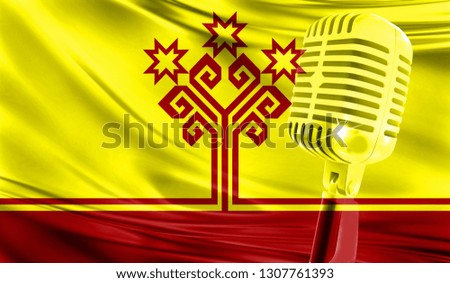 Microphone on fabric background of flag of Chuvashia close-up