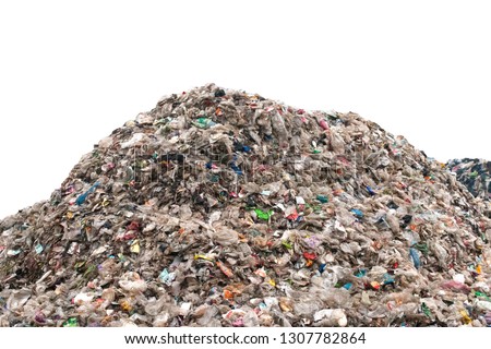 large garbage pile isolated on white background ,global warming Royalty-Free Stock Photo #1307782864