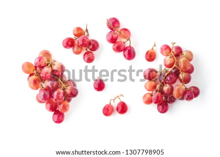 Layout with red grapes isolated on white background. Top view. Flat lay.