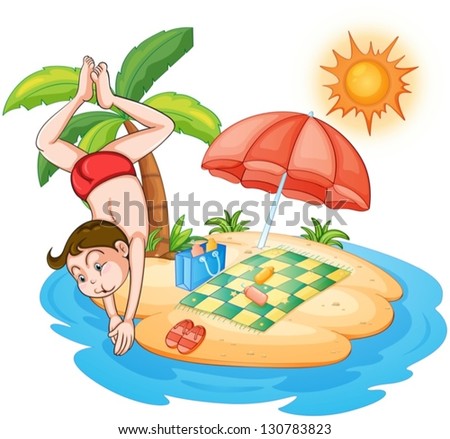Illustration of a boy diving at the  beach on a white background