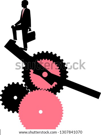 vector silhouete of the man in the suit with briefcase rising by clockwise 