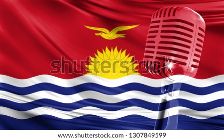 Microphone on fabric background of flag of Kiribati close-up