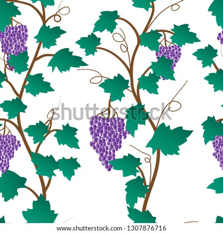grape tree with leaves and fruits. vector seamless pattern.