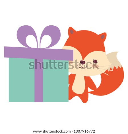 cute and little fox with gift