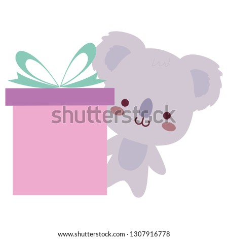 cute and little koala with gift