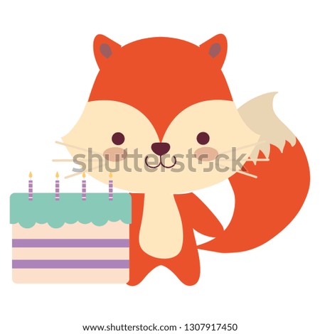 cute and little fox with sweet cake
