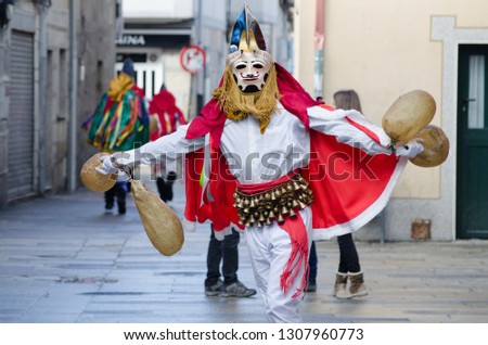 Xinzo de Limia, Spain - 02/18/2018 Traditional mask of Xinzo de Limia Carnival. A Pantalla. 
Event of international tourist interest. Ourense, Galicia. Spain. Royalty-Free Stock Photo #1307960773