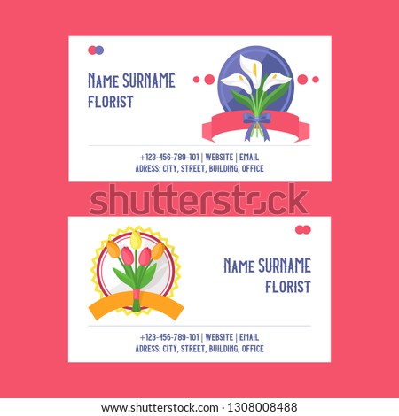 Bouquet vector business card beautiful floral backdrop with blossom flowers illustration flowery tulip on wedding birthday holiday flowering set of business-card background