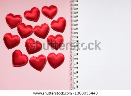  notebook  with red heart shape , valentine  holiday concept