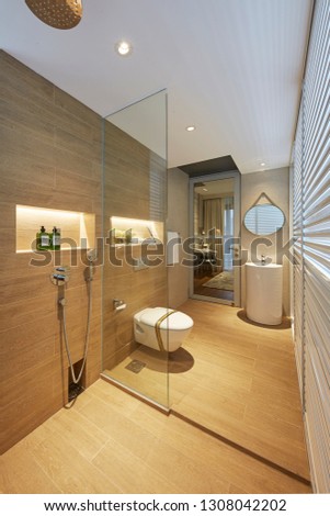 modern bathroom design  Royalty-Free Stock Photo #1308042202