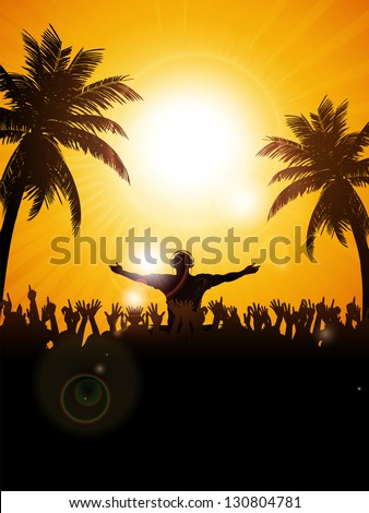 Summer Festival Background with DJ, Crowd and Palm trees
