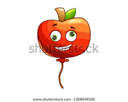 Vector cartoon balloon with funny face, cute apple balloon