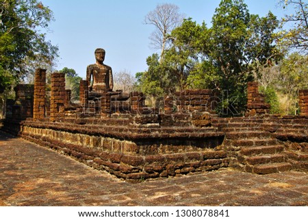 The ancient Buddha Statue at Wat Singha in Kamphaeng Phet Historical Park, one of World Heritage in Thailand
