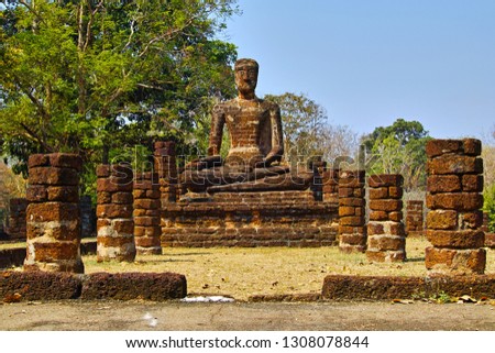 The ancient Buddha Statue at Wat Singha in Kamphaeng Phet Historical Park, one of World Heritage in Thailand