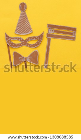 Purim celebration concept (jewish carnival holiday). Traditional symbols shapes cutted from paper