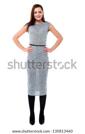 Full length portrait of a fashionable young lady.