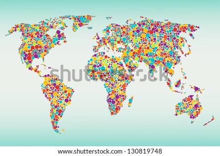 Multicolored dots world map. Easy colors change