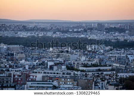 View from the Eiffel Tower in the sunset time, Paris, France