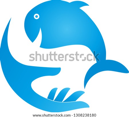 Hand and fish, whale logo