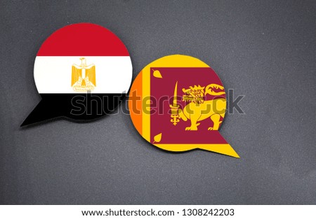 Egypt and Sri Lanka flags with two speech bubbles on dark gray background