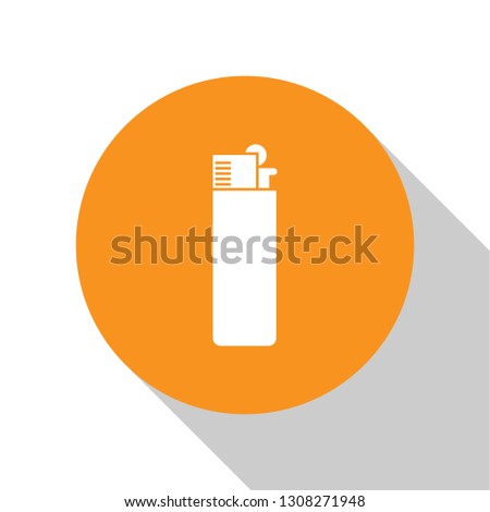 White Lighter icon isolated on white background. Orange circle button. Flat design. Vector Illustration