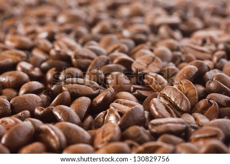 Coffee bean background with shallow depth of field