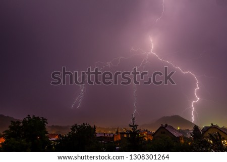 Strong strom lightning after hot summer day. 