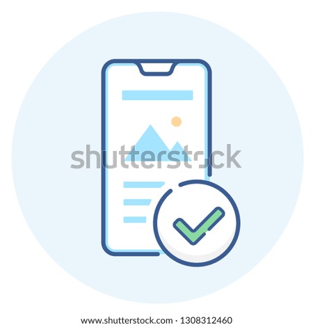 Mobile friendly line icon. Smartphone with checkmark outline illustration.