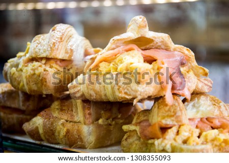 pastries and bread on bakery stall