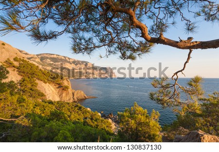 Beach between rocks and sea. Shot in the Cape Aia Nature Reserve, near Balaklava/Sevastopo l, Crimea peninsula, Black Sea, Ukraine.