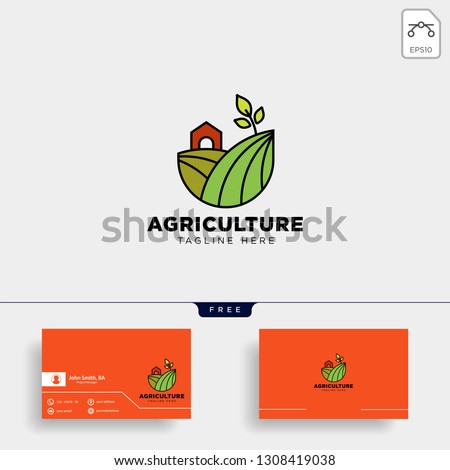 agriculture eco green line art logo template icon element