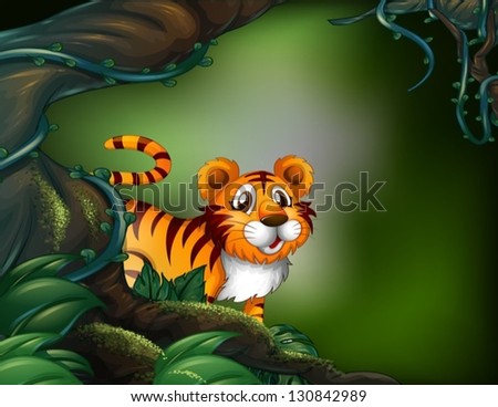 Illustration of a rainforest with a tiger