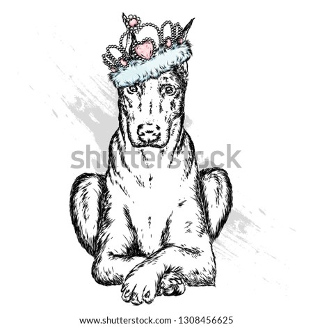 Cute Dog in a crown. Vector illustration.