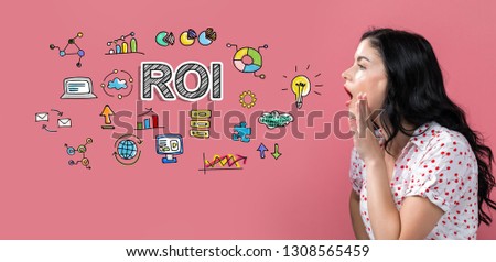 ROI with young woman speaking on a pink background