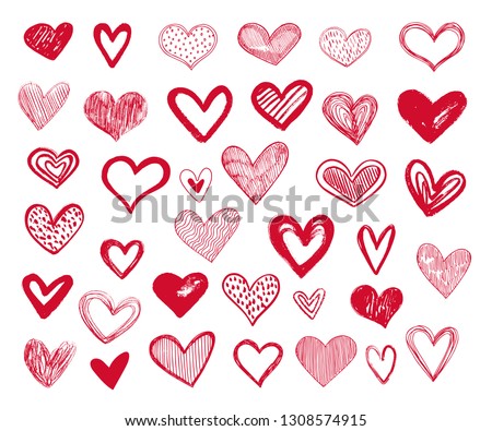 Vector hand drawn collection of red and pink  hearts on white background. Design elements for Valentine's day. Royalty-Free Stock Photo #1308574915