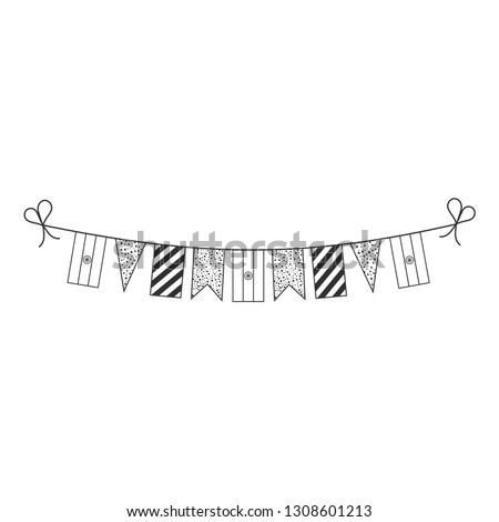 Decorations bunting flags for India national day holiday in black outline flat design. Independence day or National day holiday concept.