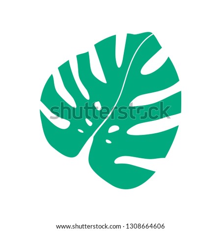 Frond icon. Vector flat illustration of tropical leaf of Monstera. Vector Monstera. Silhouette of Monstera. 