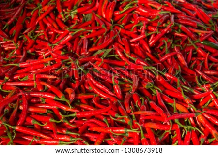 A pile of red chillies fill the picture