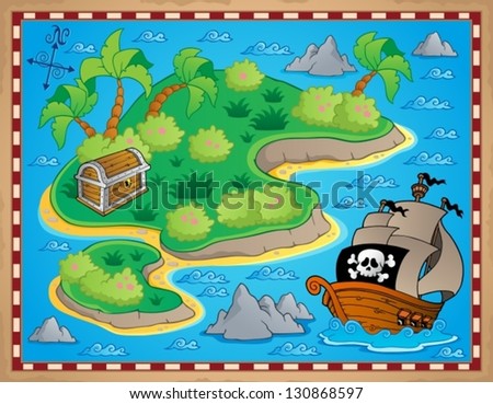 Theme with island and treasure 2 - vector illustration.