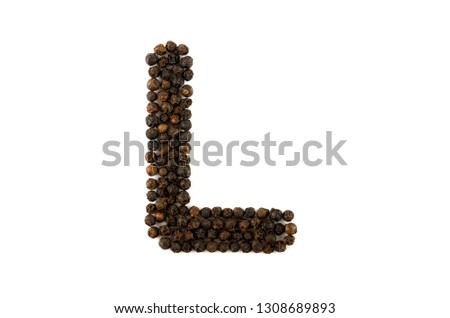 Black pepper letter L uppercase of English alphabet isolated on white background