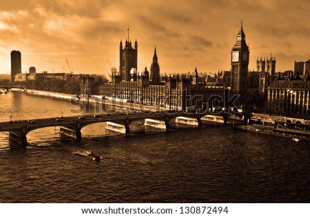 Houses of Parliament and Westminster bridge in London