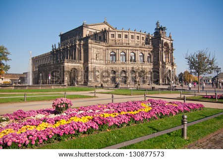 the semeper opera with flowers in city Dresden - Germany