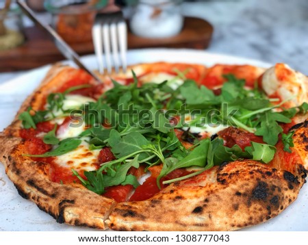 Delicious wood oven pizza with mixed of vegetables.